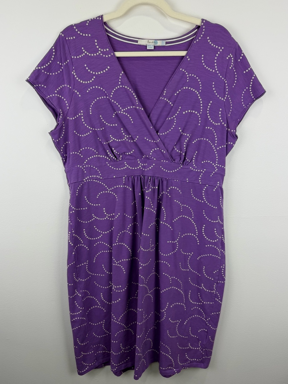 Boden Purple Dotted Floral Faux Wrap Empire Waist Dress US 14R